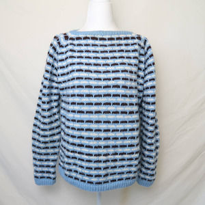 Vintage 70s light blue and brown stripe design wool knit sweater L